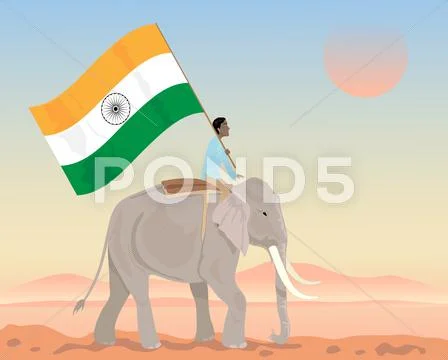 India elephant and flag Stock Illustration