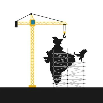 India as emerging and developing country and state. Construction as metaphor Stock Illustration
