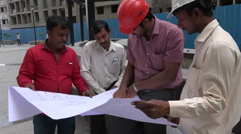 India engineering, construction site, discussing plan, architect,  building Stock-Footage 48780825