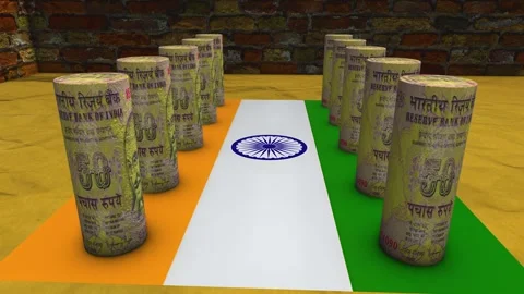 India Flag - 50 Rupee Currency Concept - 3 Video stock 269492576