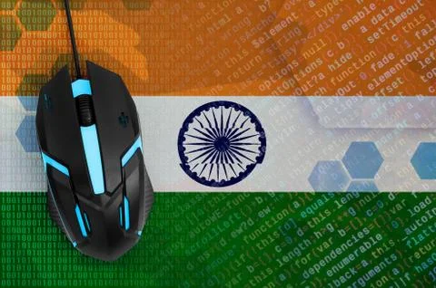 India flag  and computer mouse. Digital threat, illegal actions on the Intern Stock Photos
