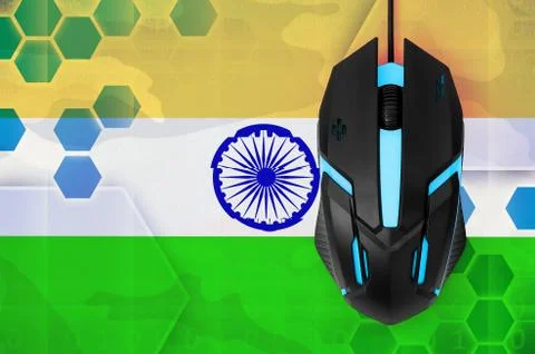 India flag  and computer mouse. Concept of country representing e-sports team Stock Photos