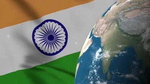 India Flag and India Map on Earth Globe 4K Stock Footage 220778211