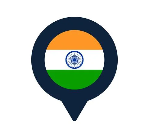 India flag and map pointer icon. National flag location icon vector design, g Stock Illustration