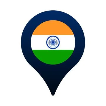 India flag and map pointer icon. National flag location icon vector design, g Stock Illustration