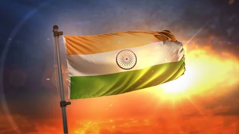 India Flag Backlit At Beautiful Sunrise Loop Slow Motion 4K Stock-Footage 76423480