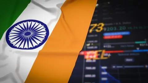 The India flag on Business chart background  3d rendering Stock Illustration