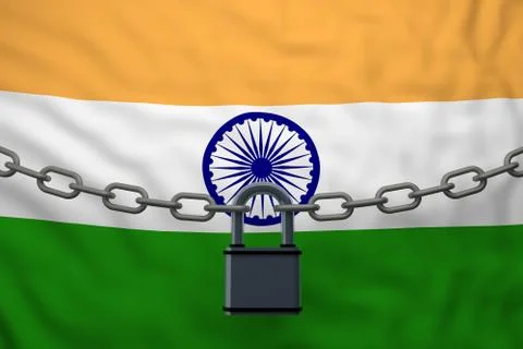 India flag closed chain with padlock Stock Illustration