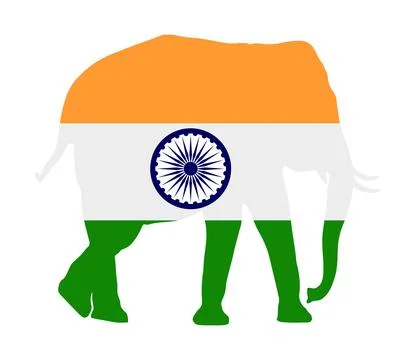 India flag elephant vector silhouette illustration isolated Illustrazione stock