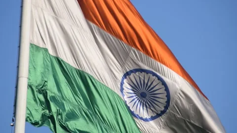India flag flying high at Connaught Place with pride with plain white backg.. Stock Footage 341561568