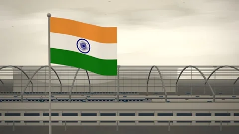 India Flag Flying Over High Speed Rail Station seamless loop Видео 344849266