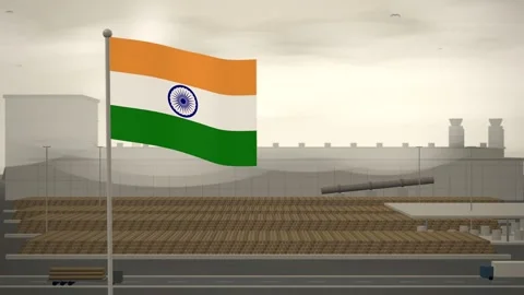 India Flag Flying Over Paper Mill Log Yard seamless loop Stock Footage 345380114
