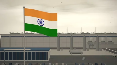 India Flag Flying Over Semiconductor Fabrication Plant Cleanroom seamless loop Stock Footage 344782250