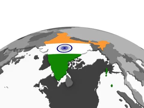 India with flag on globe Stock-Illustration