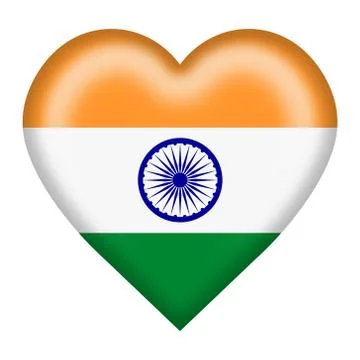 India flag heart button isolated on white with clipping path Stock Illustration
