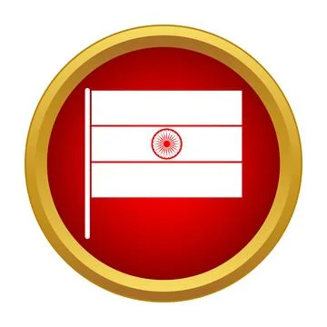 India flag icon in red button with gold border Stock Illustration