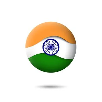 India flag icon in shape of circle. Paper cut. Vector symbol, icon, round button Stock Illustration