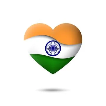 India flag icon in shape of heart. Waving in wind. Vector symbol, icon, button Stock Illustration