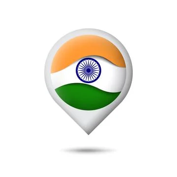 India flag icon in the shape of pointer, map marker. Vector web icon, button Stock Illustration