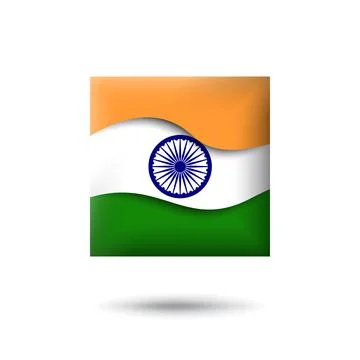 India flag icon in the shape of square. Waving in the wind. Vector icon, button Illustrazione stock