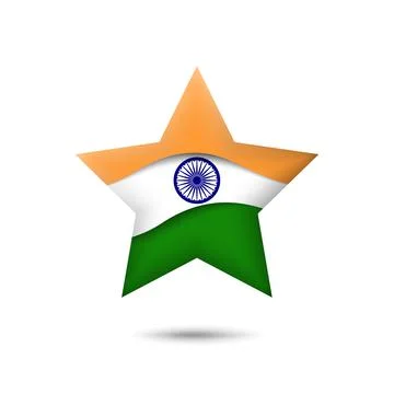 India flag icon in shape of star. Paper cut style. Vector symbol, icon, button Stock Illustration