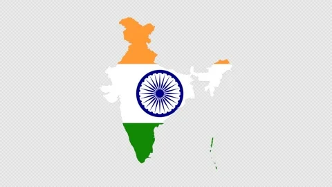 India Flag on Map, India map white outline Animated Stock Footage 206352452