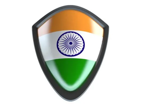 India flag on metal shield isolate on white background. Stock Illustration