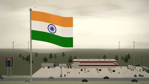 India Flag Over Highway Gas Station Fuel Prices seamless loop Vídeos de archivo 344779744
