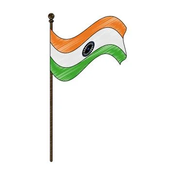 India flag pole scribble Stock Illustration