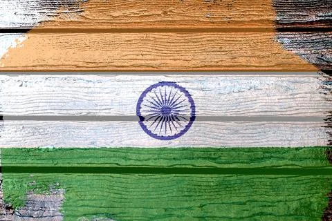 India flag - realistic looking flag on a wooden surface Ilustração Stock