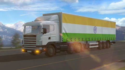 India flag shown on the side of a large truck Stock Footage 122100382