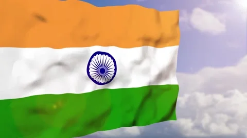 India flag on sky clouds timelapse seamless looping 3D rendering video Stock Footage 167664734