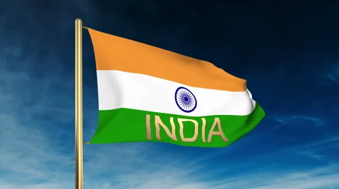 India flag slider style with title India. Waving in the win with cloud Stock Footage 47621471