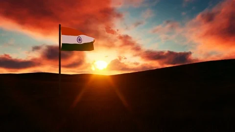 India Flag at sunset on hill Stock Footage 87252967