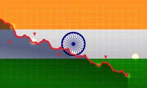 India flag trade war tariffs war economic decline red downward graph financial Stock Illustration