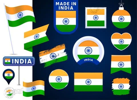India flag vector collection. big set of national flag design elements in dif Stock Illustration