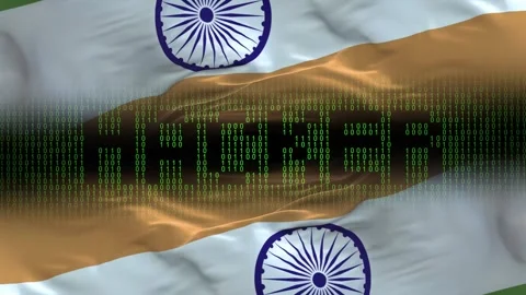 India flag - Waving flag on matrix binary code background Stock Footage 321420083