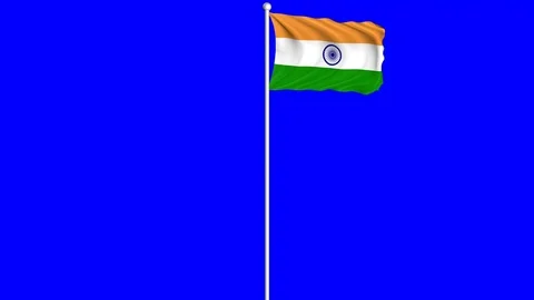 India Flag Waving Fluttering on Wind Loopable Green Blue Screen Matte Stock Footage 77579828