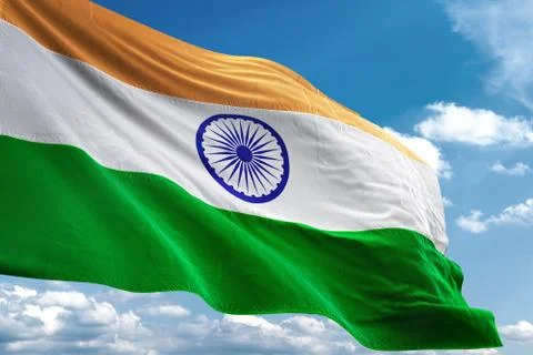 India flag waving sky background 3D illustration Stock Illustration