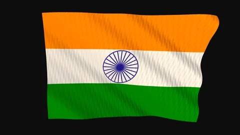 India flag waving in the wind on a black background Видео 343209911