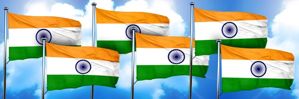 India flags, 3D rendering, on a cloud background イラスト素材