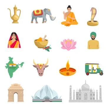 India Flat Icons Set Stock Illustration