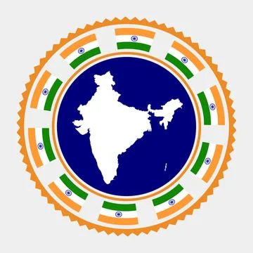 India flat stamp. Round logo with map and flag of India. Vector illustration. Stock Illustration