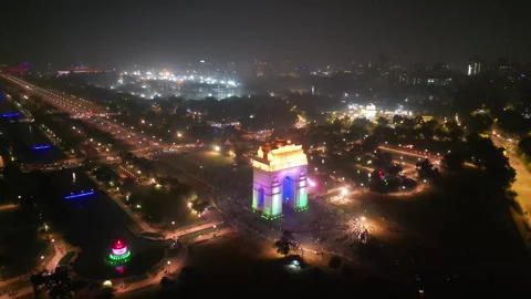 India Gate Aerial View Night city Sean Video stock 268541353