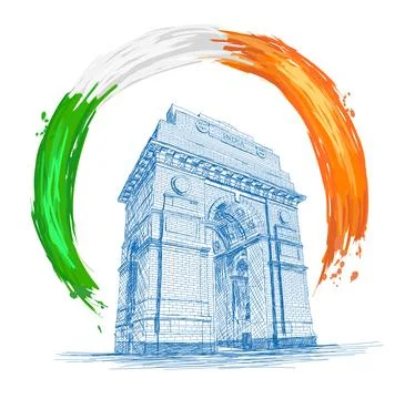 India Gate Architecture with Indian Flag Colors - Vector Illustration Stock Illustration