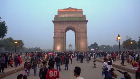 India Gate Monument - Slow Jib Rising Establishing Shot Stock Footage 123893678