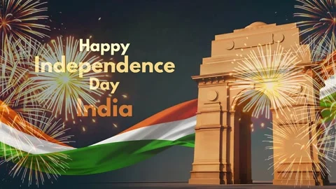 India gate monument with waving flag and fireworks celebration. 4K Vídeos de archivo 340610601