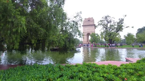 India Gate with Reflection on Wet Pavement After Rain Stock Footage 320383165