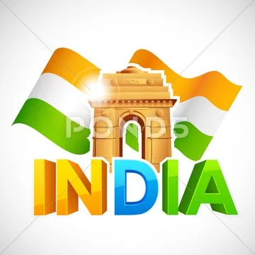 India Gate with Tricolor Flag Stock Illustration