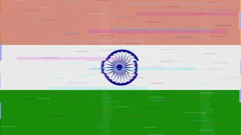 India Glitch Flag Vector - RGB Split Digital Video Frame Design Stock Illustration